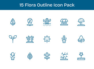 Flora Vector Set - 15 Outline Icons