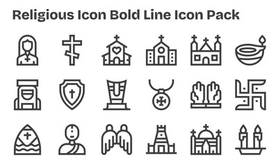 Religious Icon Icon Collection - 18 Bold Line Designs