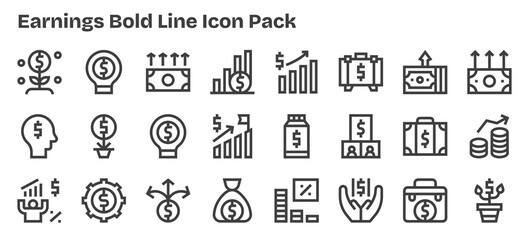 24 Bold Outline Vectors for Earnings Theme