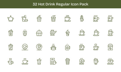 Hot Drink Icon Collection - 32 Regular Line Designs