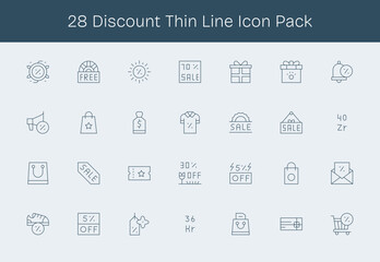 28 Icons for Discount in Thin Line Format