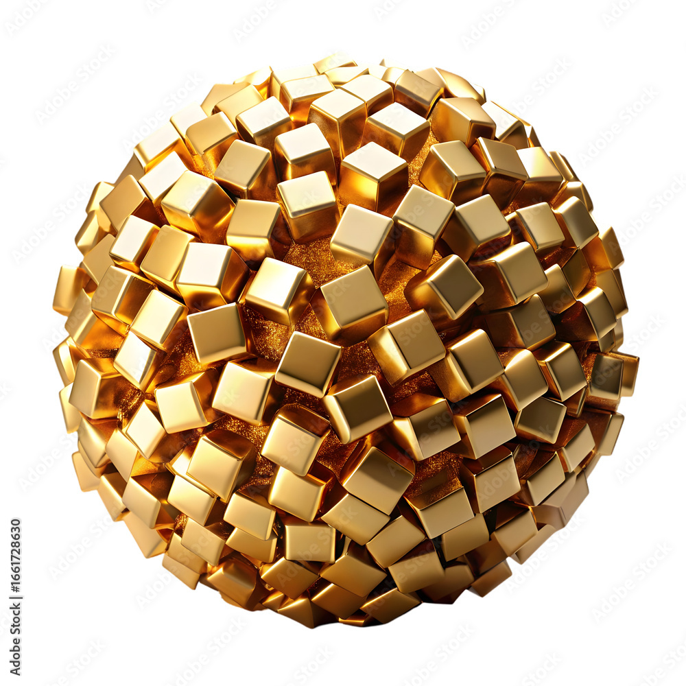 Poster abstract golden sphere made of multiple parts business logo 3d rendering isolated on transparent bac
