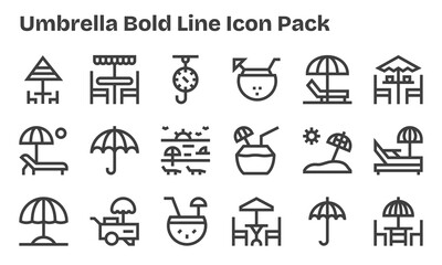 Umbrella Vector Set - 18 Bold Line Icons