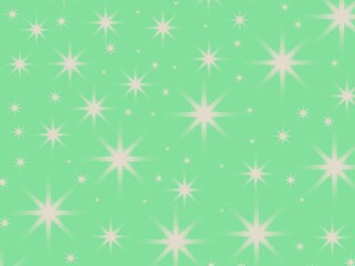 A seamless pattern of varying size light beige starbursts radiating light on a solid vibrant light green background