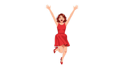 Obraz premium Joyful Leap: A vibrant illustration of a woman with arms outstretched in pure delight, capturing the essence of happiness and unbound enthusiasm.