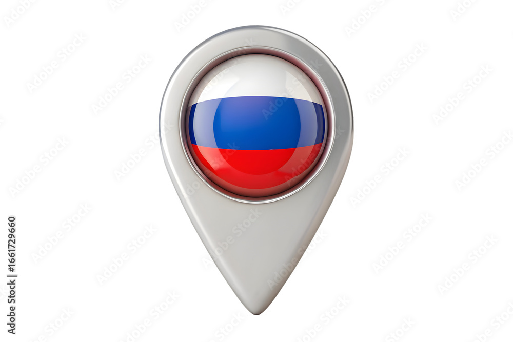 Poster map pointer with flag of russia 3d rendering isolated on transparent background