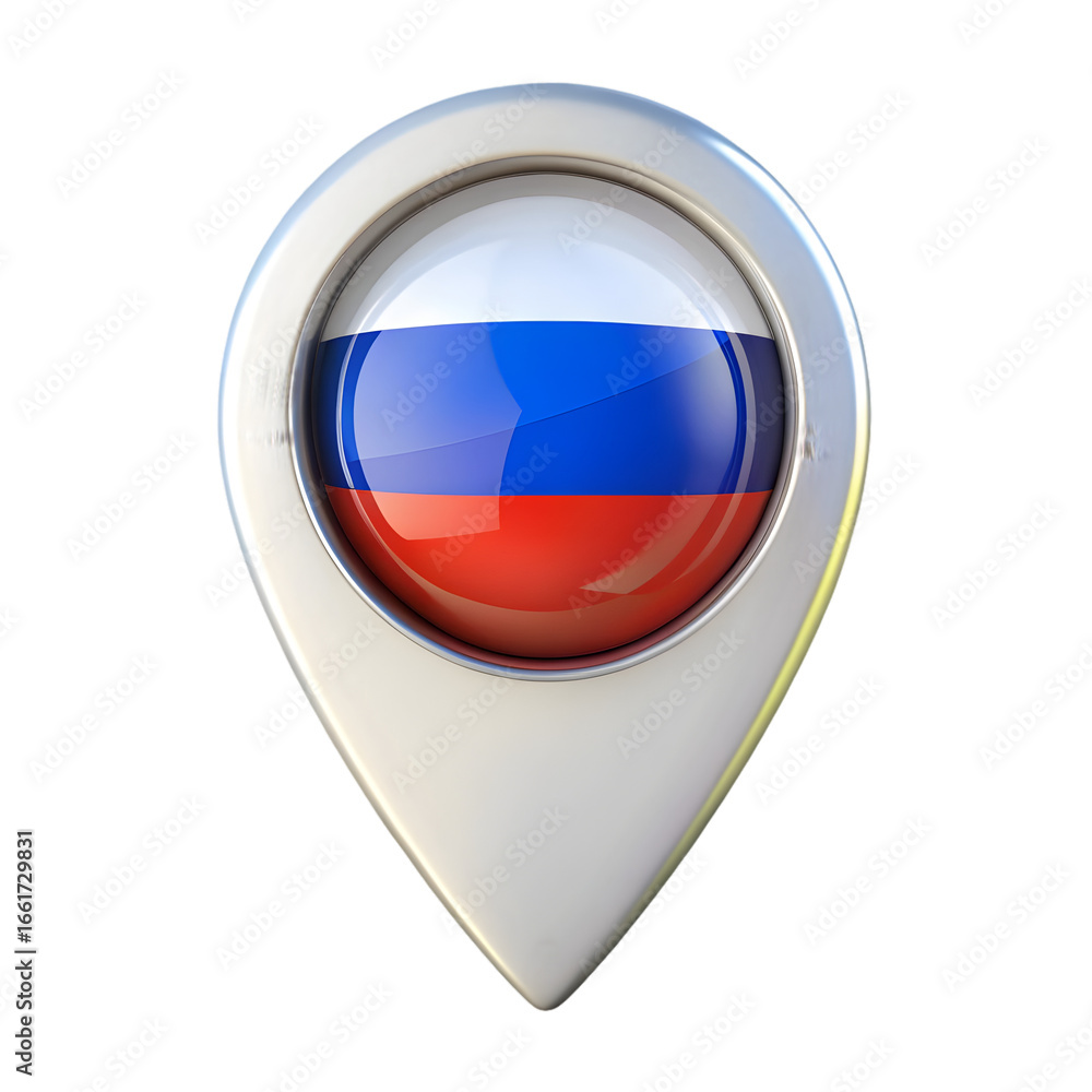 Poster map pointer with flag of russia 3d rendering isolated on transparent background