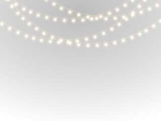 png festive light with gold garland ribbon glowing string lamp led border decoration holiday card...