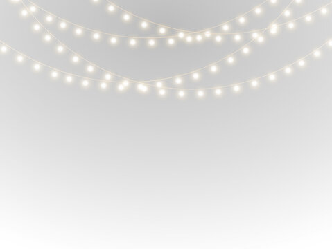 png festive light with gold garland ribbon glowing string lamp led border decoration holiday card background party design transparent vector winter celebration banner happy year