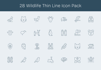 Wildlife Design Icons - 28 in Thin Line Style