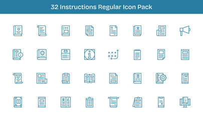 32 Icons for Instructions in Regular Line Format