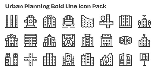 Urban Planning Vector Set - 24 Bold Outline Icons