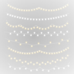 png festive garland with glowing gold ribbon light string lamp transparent vector background holiday celebration banner winter card decorative party new year birthday design