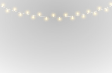 png gold light with glowing garland ribbon string lamp festive decoration transparent background vector holiday card winter banner party new year celebration design happy event © ANATOLII