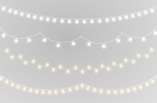 png decorative holiday garland with glowing light ribbon gold string lamp transparent background banner vector festive card celebration winter birthday event new year design