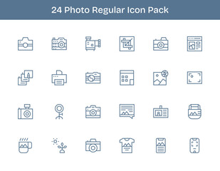 Photo Icon Set - 24 Regular Outline Graphics