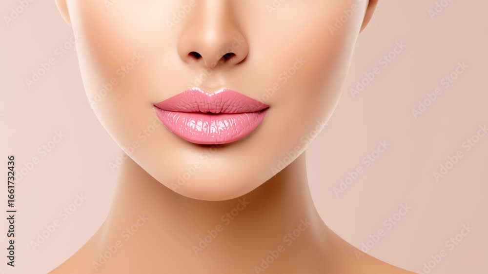 Poster close-up of a womans lips transitioning from a neutral expression to a joyful smile, showcasing the 
