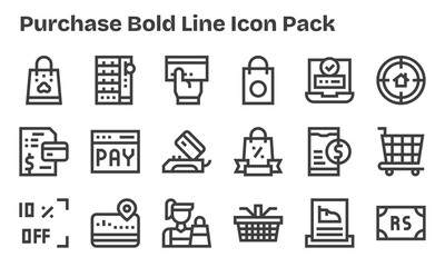18 Icons for Purchase in Bold Line Format