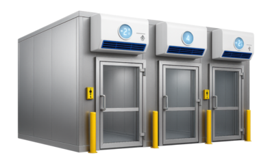 Customizable refrigerated warehouse with climate control zones and automated entry systems for a logistics hub