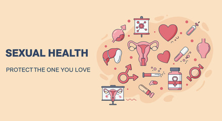 Digital banner sexual health protect the one you love, for celebrate world sexual health day, vector illustration