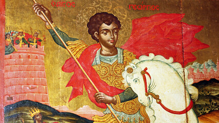 Medieval painting of Saint George in a Greek Orthodox Church
