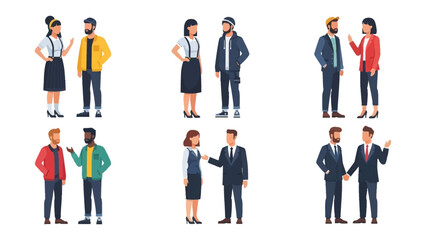 Diverse Conversations: A series of illustrations showcases various interactions between individuals from diverse backgrounds. They engage in animated conversations.