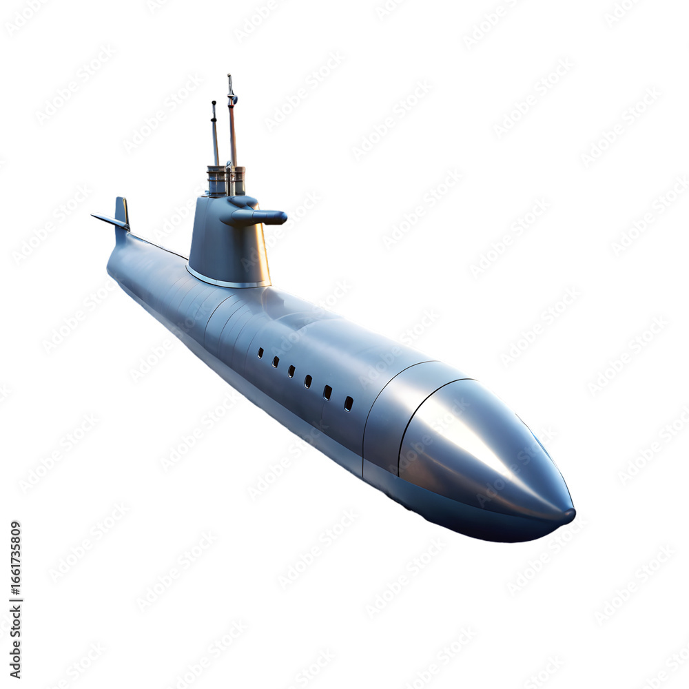 Poster submarine closeup 3d rendering isolated on transparent background
