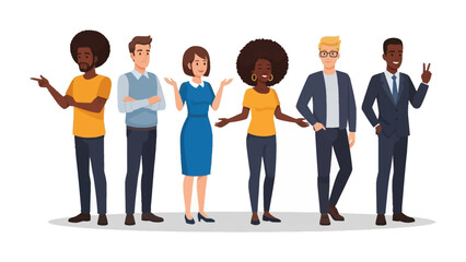 Obraz premium Business Team Members in a row: A diverse group of business team members standing in a row. Expressing a blend of work environments and people working together.