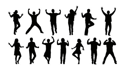 Dynamic Silhouettes in Motion: A collection of human silhouettes in a variety of energetic poses, representing movement, freedom, and diverse expressions.