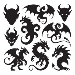Set of Dragon and Devil Silhouettes