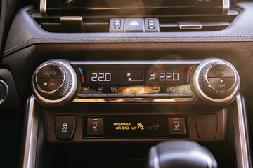 Modern car air conditioning and climate control panel