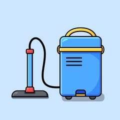 Vector Cartoon Illustration of a Blue Canister Vacuum Cleaner