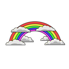 Rainbow Behind the Clouds Flat Design Vector Cartoon Illustration 