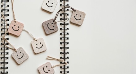Top-Down Close-Up of Spiral Notebook with Smiling Square Charms
