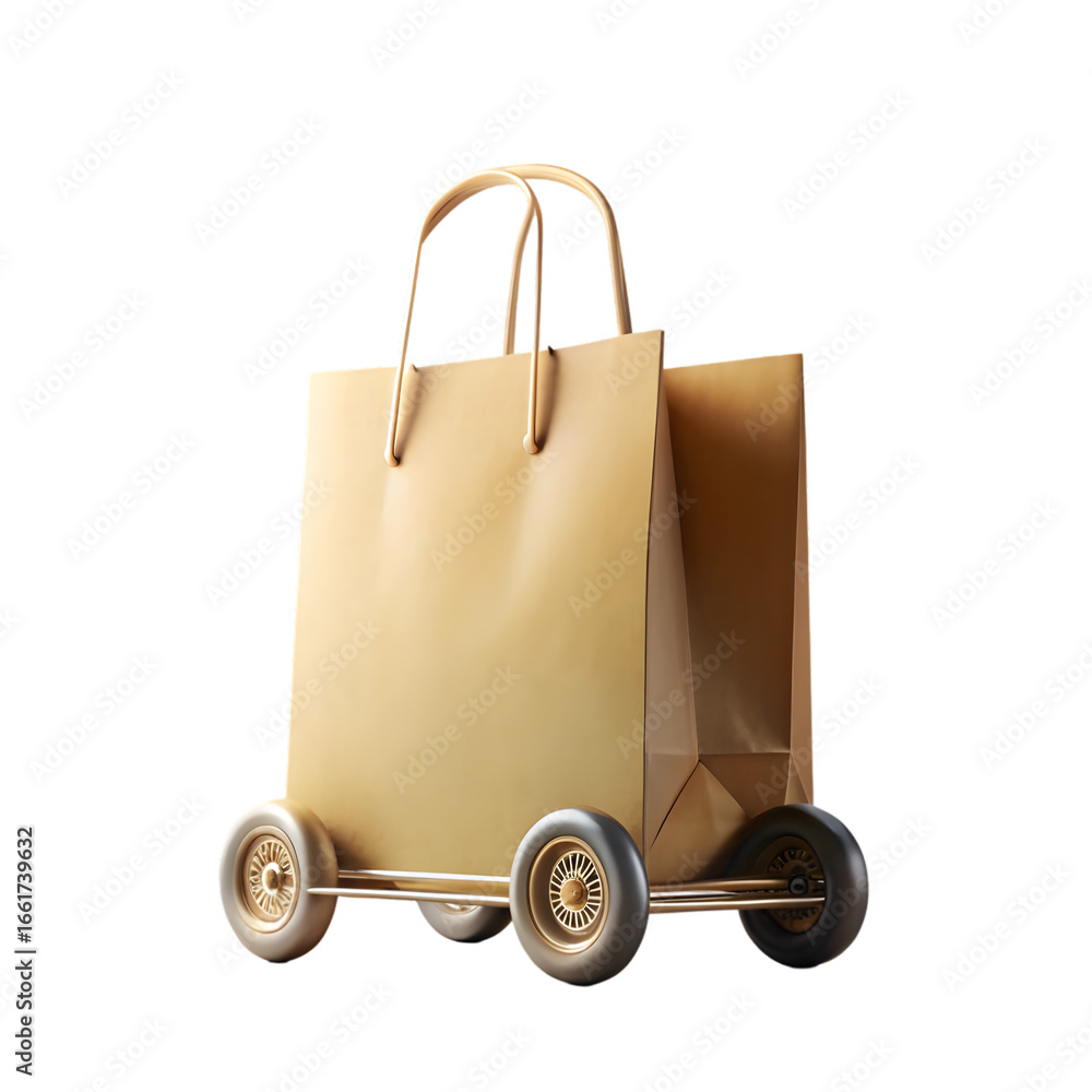 Poster briefcase with alarm clock 3d rendering isolated on transparent background