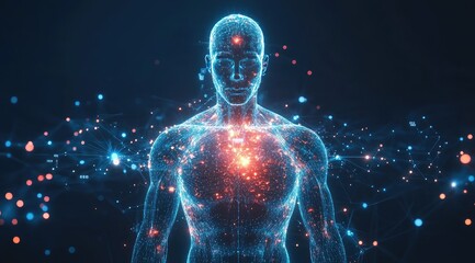 Abstract digital human form, glowing particles