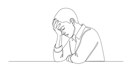 Melancholy Reflection: A poignant illustration captures a man lost in deep thought, head resting on his hand, evoking feelings of introspection, sadness, or contemplation.