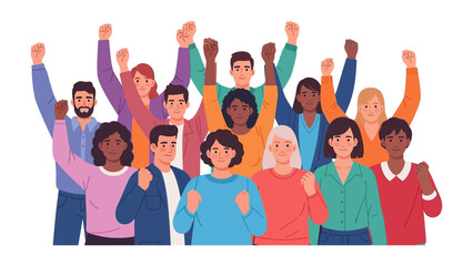 People Power: A vibrant illustration showcases a diverse group of individuals united in a gesture of solidarity and empowerment, celebrating the strength in numbers and collective action. 