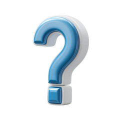 A large, glossy blue question mark symbol isolated on a transparent background, representing inquiry, uncertainty, and the need for answers