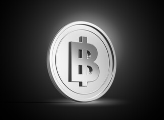 Stack Of Silver And Black Thailand Baht Coins Set On Shiny Silver Glow Background 3d Illustration