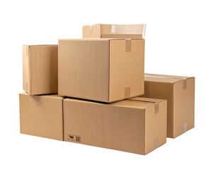Pile of Brown Cardboard Shipping Boxes Isolated on Transparent Background