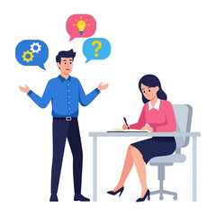 Brainstorming Session: A focused illustration capturing the essence of a dynamic brainstorming session, where ideas spark, plans take shape, and questions ignite.