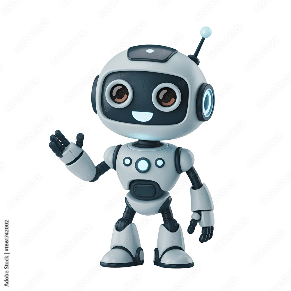 Poster 3d friendly robot waving hello offers futuristic ai assistance in advanced technology and robotics