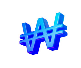 3D Gradient blue Korean Won symbol, modern style with a glossy futuristic finish. 3D Illustration