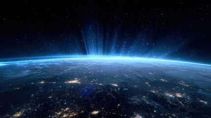 Earth at night, glowing horizon