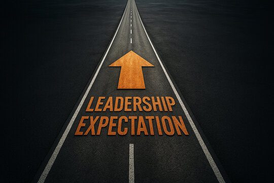 Leadership expectation words on road side emphasizing direction and structured expectations in leadership