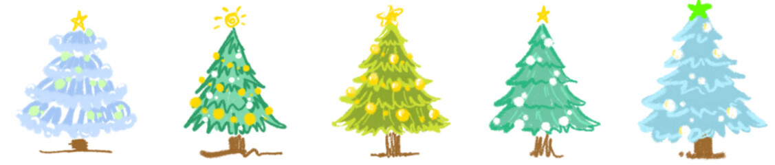 Hand Drawn Christmas Tree Clipart with Stars, Baubles, and Festive Lights