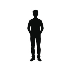 Vector art of silhouette of a man standing with hands in pockets against yellow background