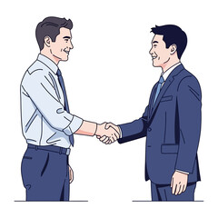 Fototapeta premium Agreement handshake: Two businessmen shake hands in a sign of agreement. The illustration captures the moment of teamwork, partnership, and success, in a setting suitable for business, cooperation.