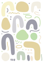 Abstract shapes and arches set. Pastel green and yellow. Minimal flat doodle elements collection